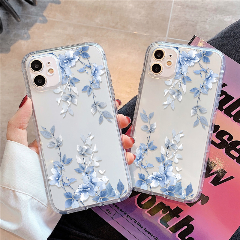 Apple Iphone 15 Pro Max - 블루 플라워 투명 폰 케이스 아이폰